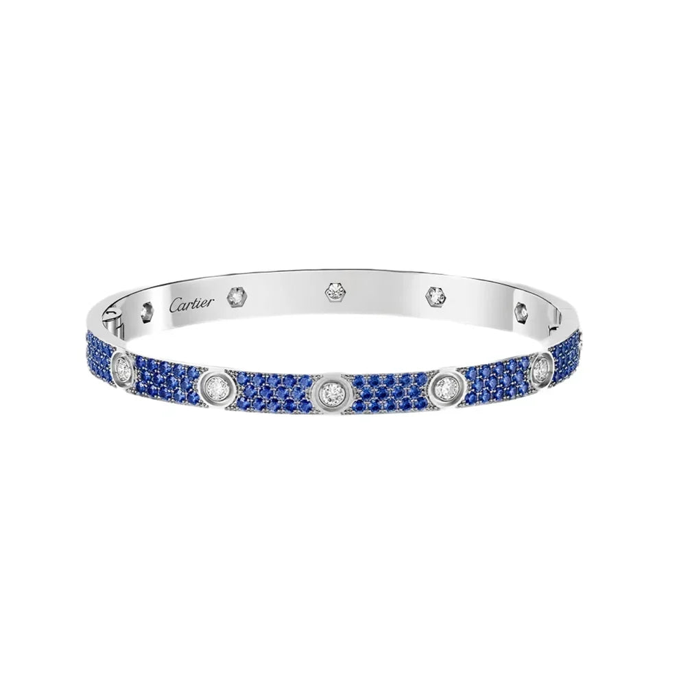 [Noble Aura jewelry]Pave Gemstone Love &Force Large Horseshoe Diamond Duo Bracelet Stack Set