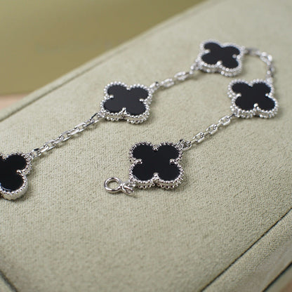 [Noble Aura jewelry]Clover & Love Sliver 2-Piece Bracelet Stack Set