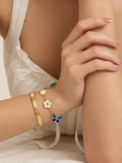 [Noble Aura jewelry] Lucky Spring Butterfly 5-Motif & LOVE Unlimited Bracelet Stack Set