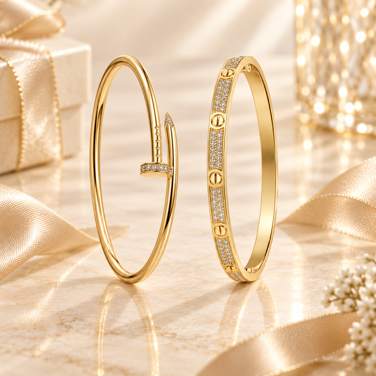 [Noble Aura jewelry] JUSTE Diamond & LOVE Diamond-Paved Bracelet Stack Set