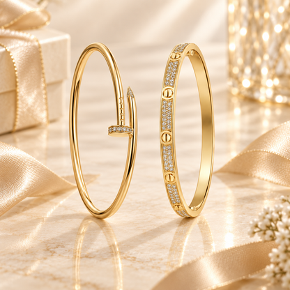 [Noble Aura jewelry] JUSTE Diamond & LOVE Diamond-Paved Bracelet Stack Set
