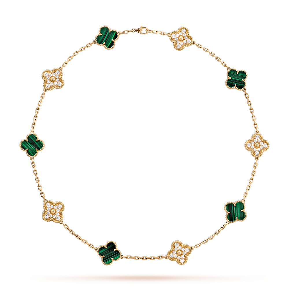 [Noble Aura jewelry]CLOVER 10 MOTIFS MALACHITE DIAMOND NECKLACE