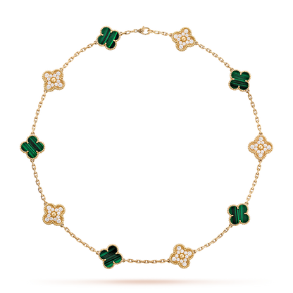 [Noble Aura jewelry]CLOVER 10 MOTIFS MALACHITE DIAMOND NECKLACE