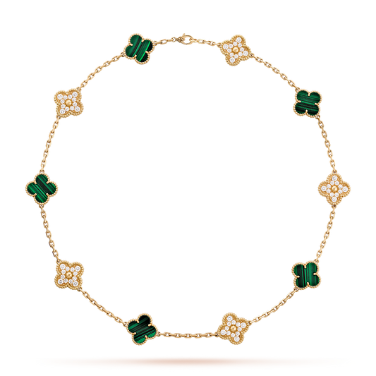 [Noble Aura jewelry]CLOVER 10 MOTIFS MALACHITE DIAMOND NECKLACE