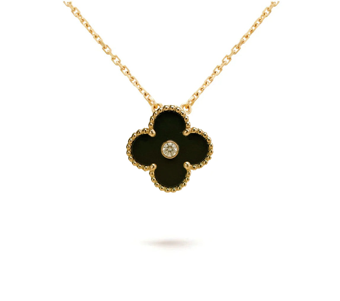 [Noble Aura jewelry]CLOVER 15MM DIAMOND ONYX NECKLACE