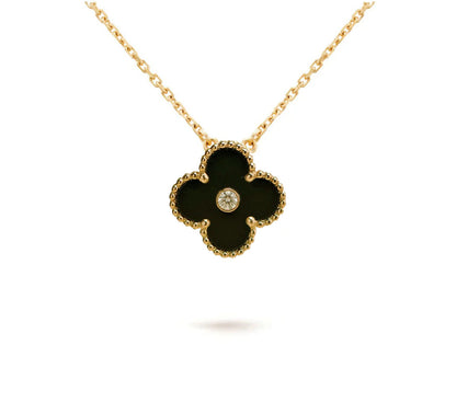 [Noble Aura jewelry]CLOVER 15MM DIAMOND ONYX NECKLACE