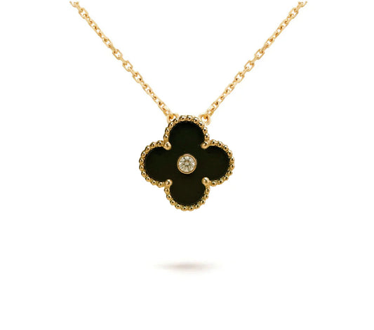 [Noble Aura jewelry]CLOVER 15MM DIAMOND ONYX NECKLACE