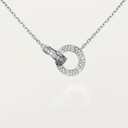 [Noble Aura jewelry]LOVE 7.6MM NECKLACE ROSE GOLD AND SILVER  FULL DIAMOND