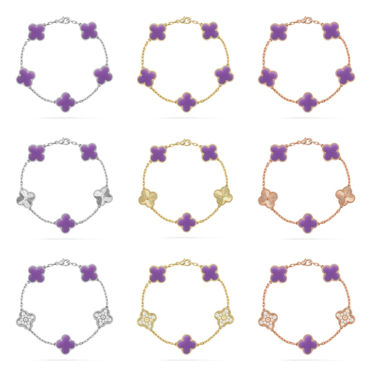 [Noble Aura jewelry]CLOVER 5 MOTIF LIGHT PURPLE BRACELET COLLECTION