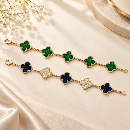 [Noble Aura jewelry]Clover 5-Motif Malachite & Pietersite Bracelet Stack Set