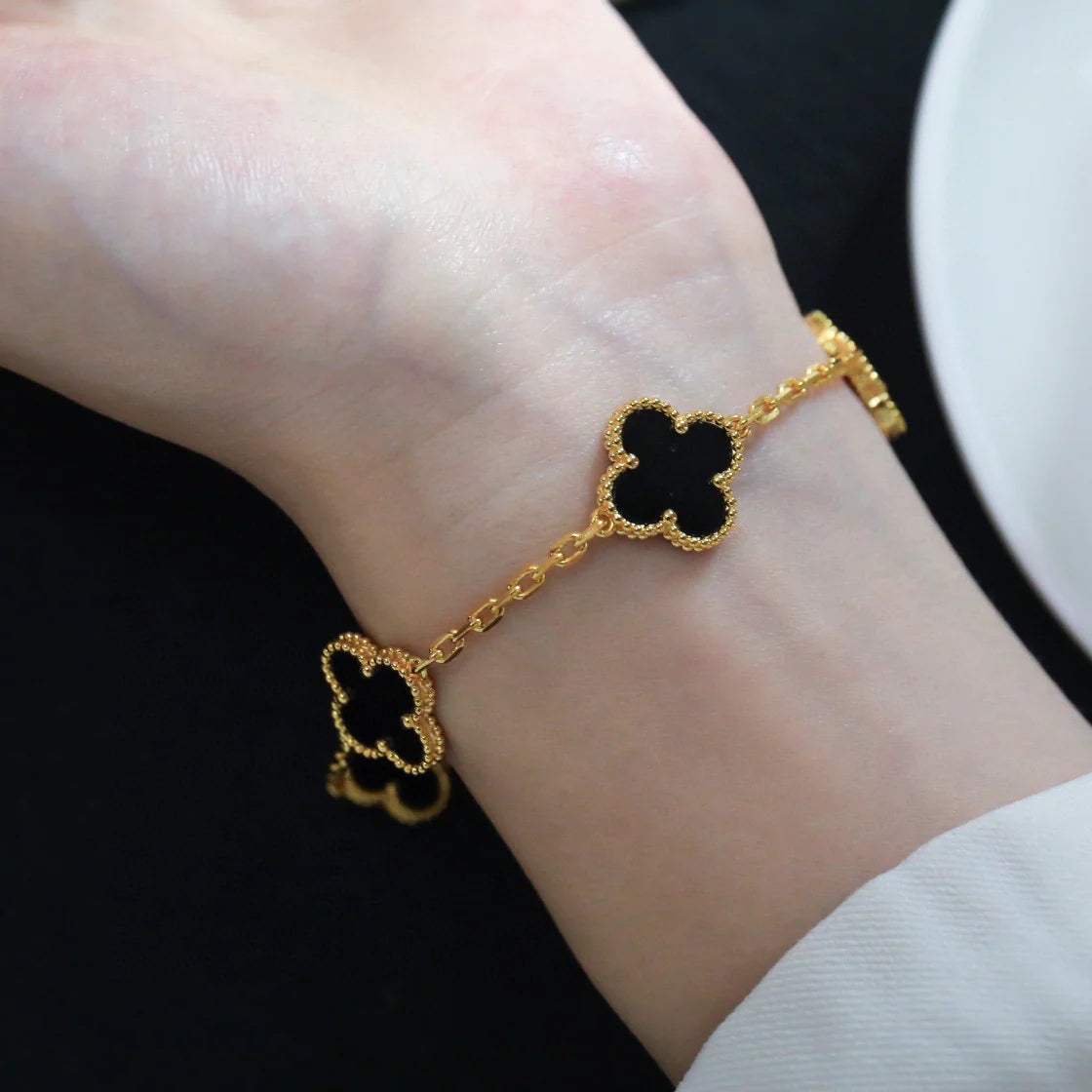 [Noble Aura jewelry]CLOVER  5 MOTIFS BLACK ONYX BRACELET