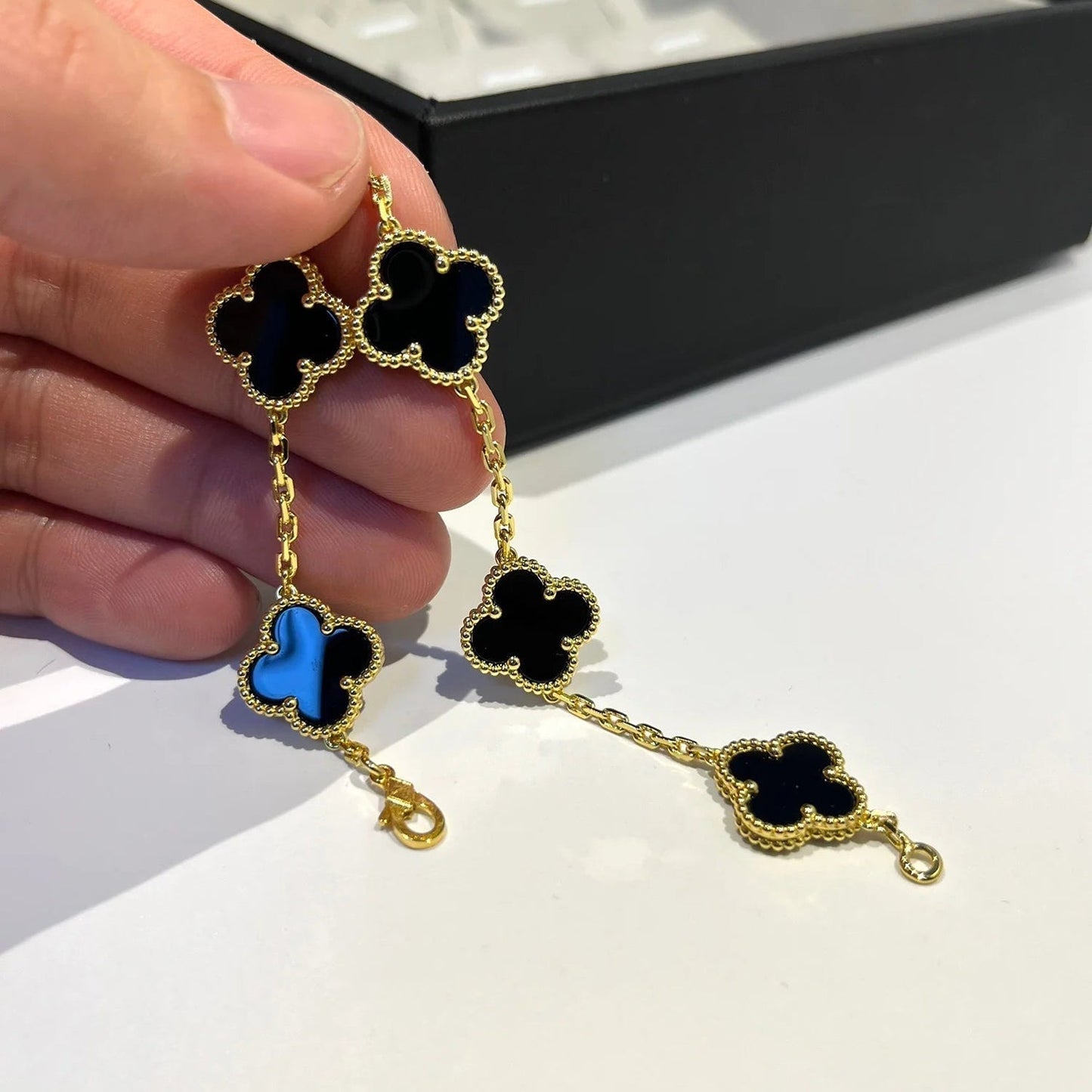 [Noble Aura jewelry]CLOVER  5 MOTIFS BLACK ONYX BRACELET