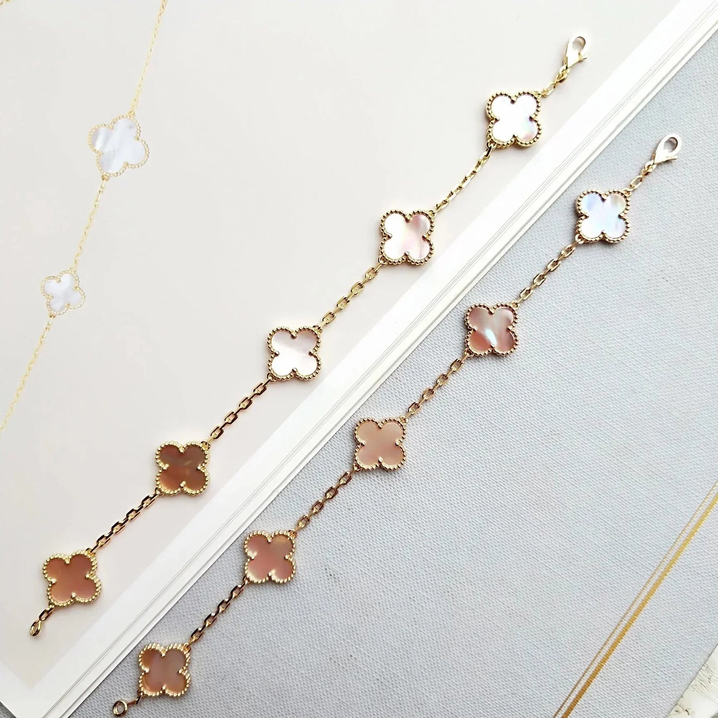 [Noble Aura jewelry] CLOVER 5 MOTIFS  PINK MOP BRACELET COLLECTION