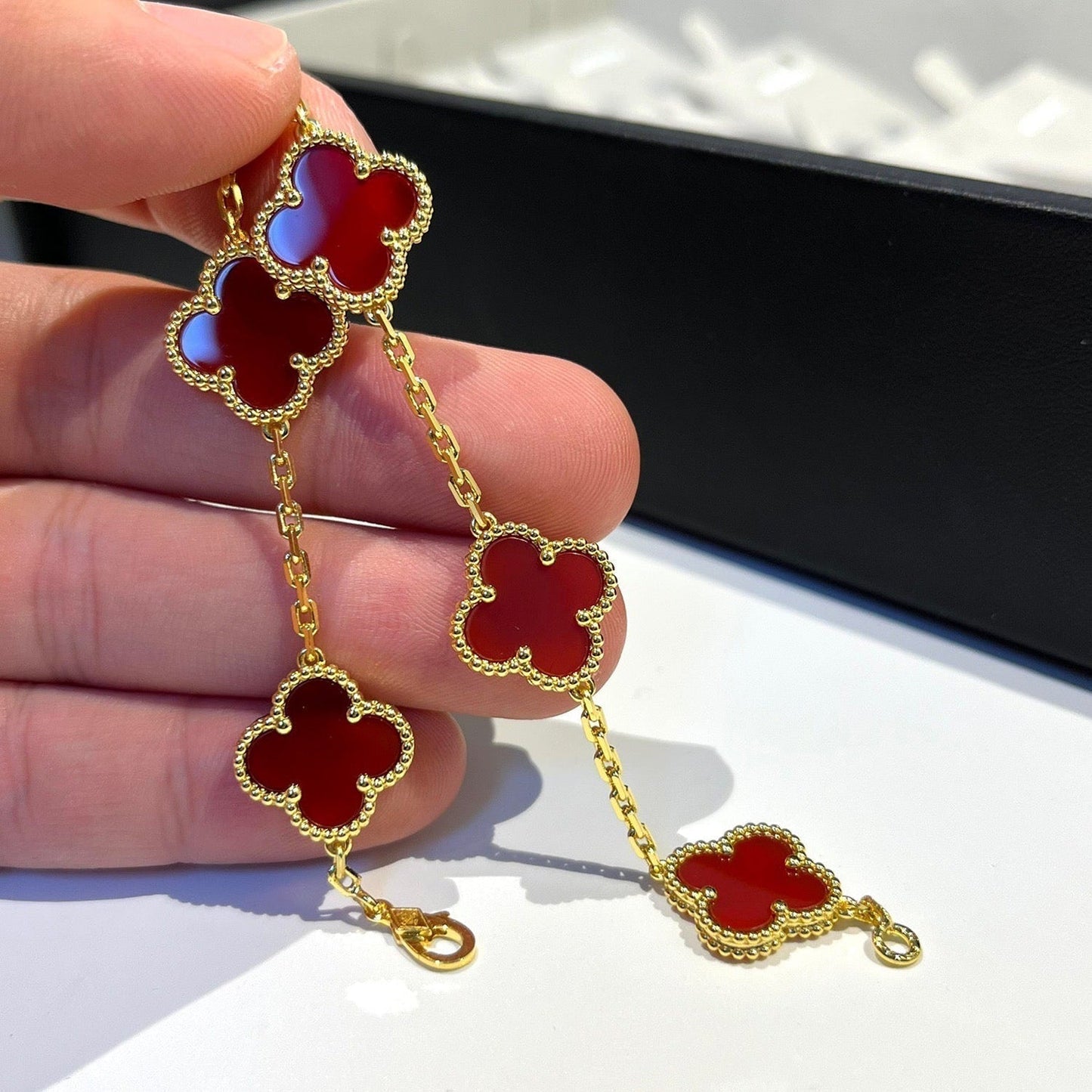 [Noble Aura jewelry]CLOVER 5 MOTIFS RED AGATE  BRACELET