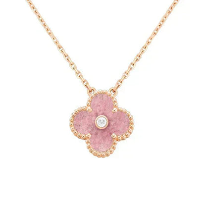 [Noble Aura jewelry]CLOVER 15MM DIAMOND RHODONITE NECKLACE