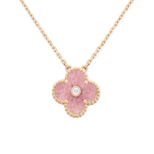 [Noble Aura jewelry]CLOVER 15MM DIAMOND RHODONITE NECKLACE