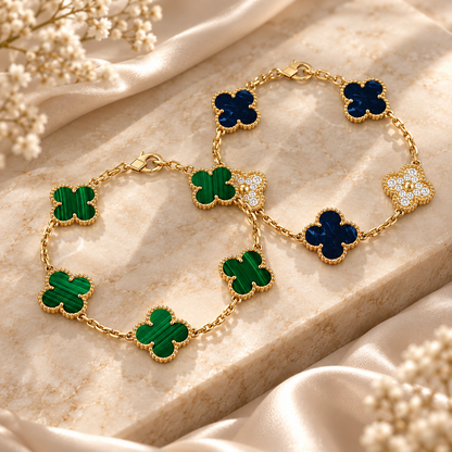[Noble Aura jewelry]Clover 5-Motif Malachite & Pietersite Bracelet Stack Set