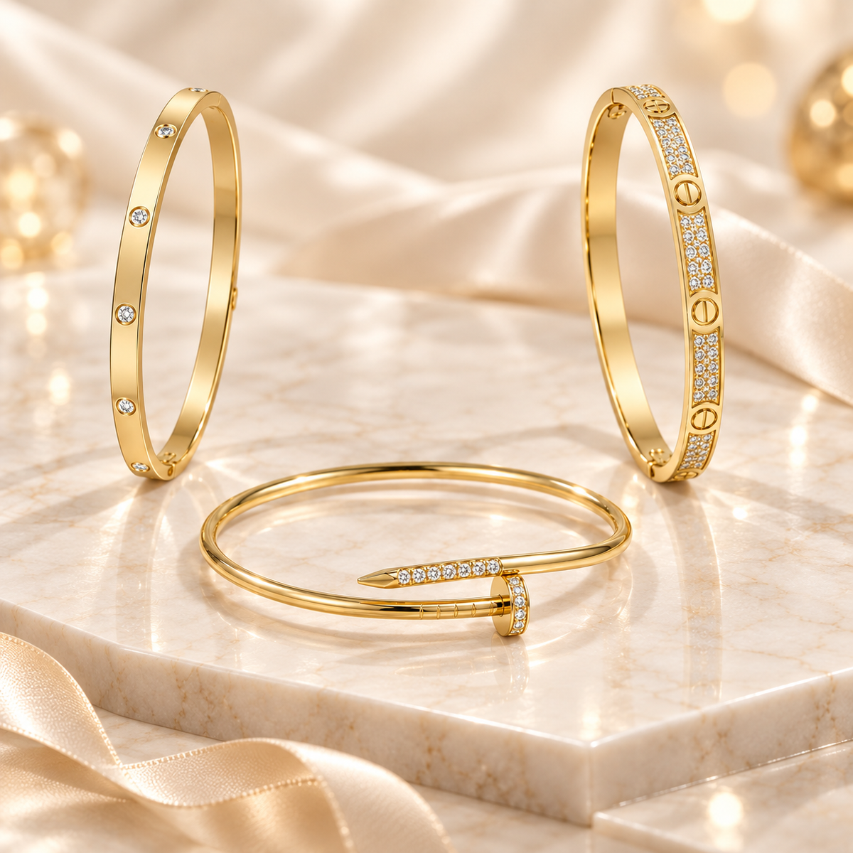[Noble Aura jewelry] JUSTE Diamond & LOVE Diamond Bracelet Stack Set