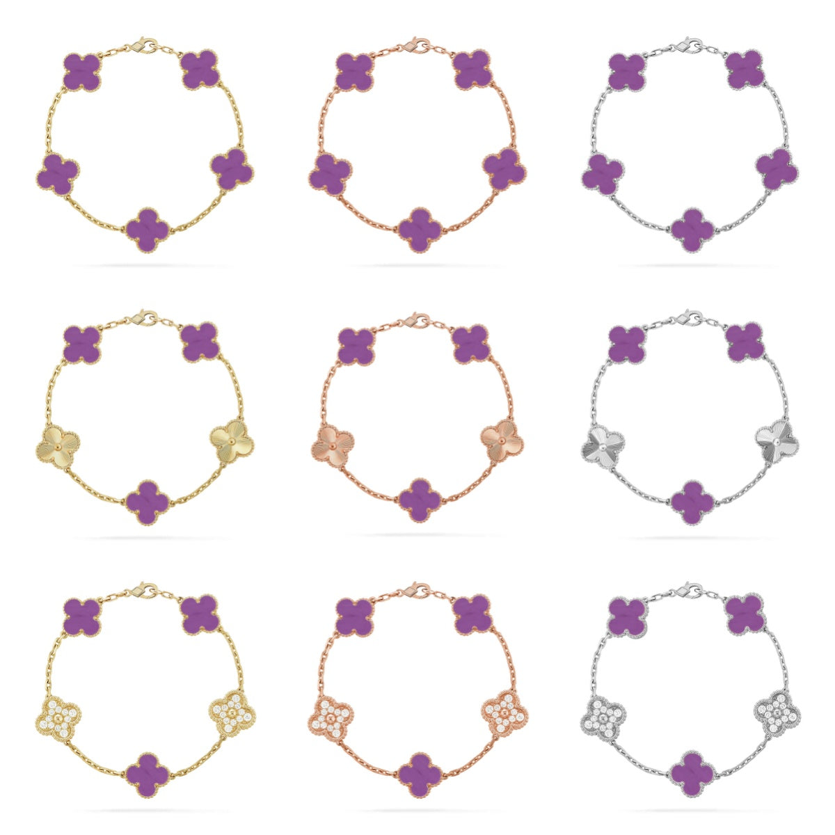 [Noble Aura jewelry] CLOVER 5 MOTIF VIOLET BRACELET COLLECTION