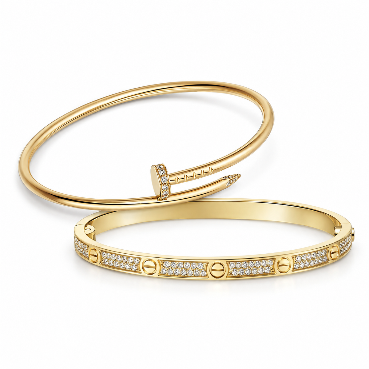 [Noble Aura jewelry] JUSTE Diamond & LOVE Diamond-Paved Bracelet Stack Set