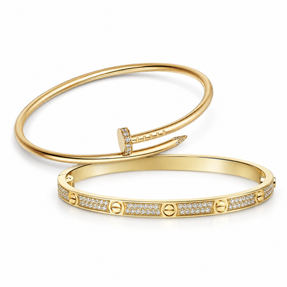 [Noble Aura jewelry] JUSTE Diamond & LOVE Diamond-Paved Bracelet Stack Set