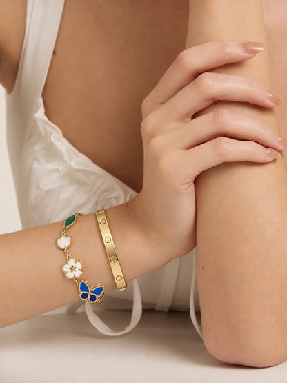 [Noble Aura jewelry] LOVE Brushed & Lucky Spring Butterfly 5-Motif Bracelet Stack Set