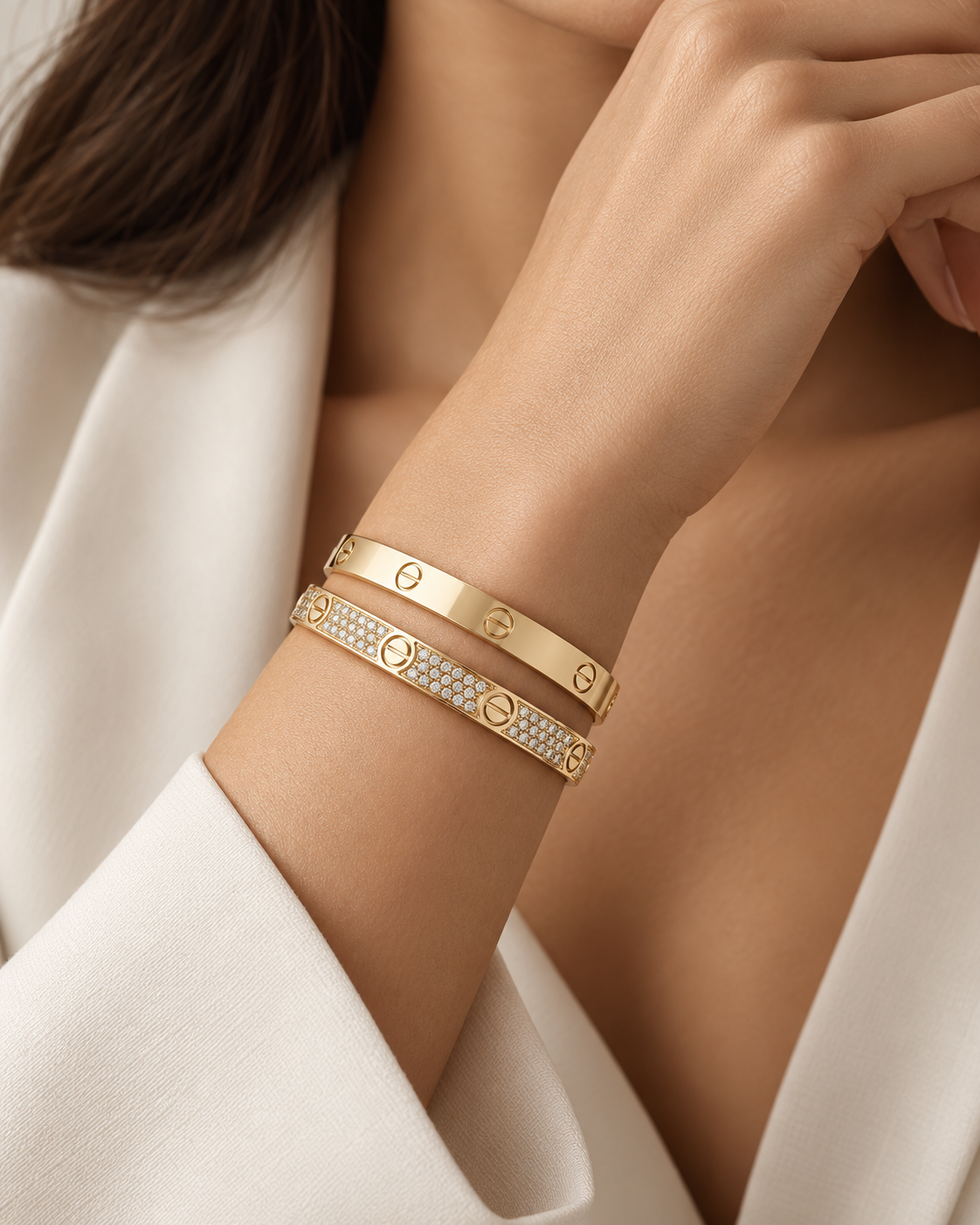 [Noble Aura jewelry] LOVE  Classic & Diamond-Paved Bracelet Stack Set