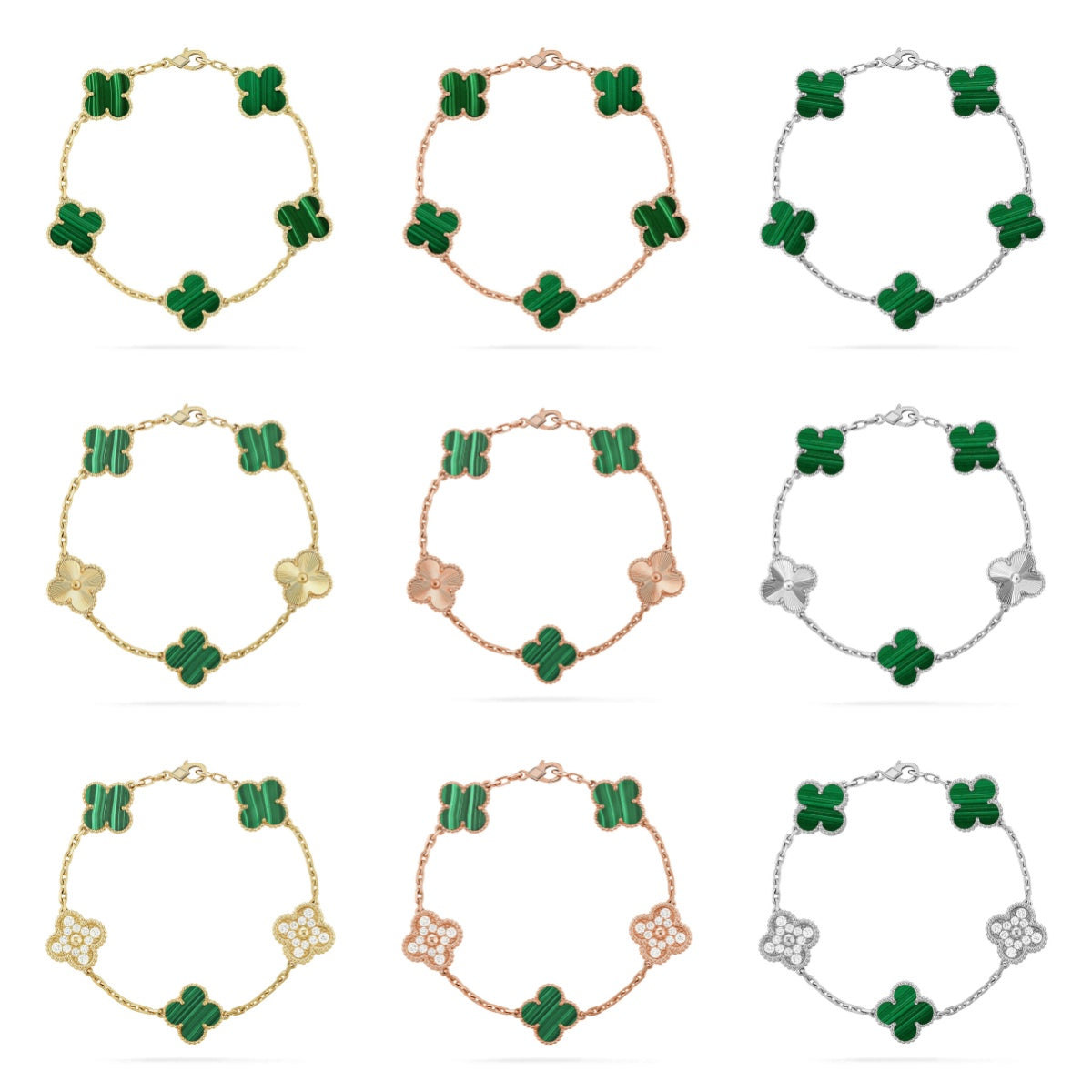 [Noble Aura jewelry] CLOVER 5 MOTIF MALACHITE BRACELET COLLECTION