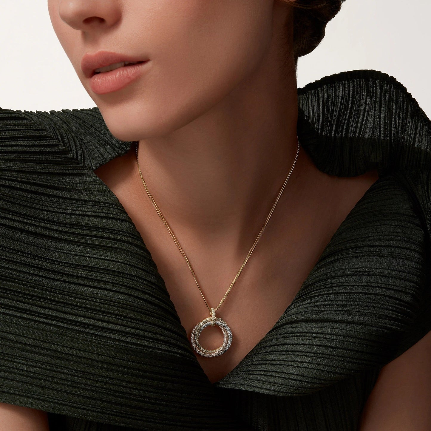 [Noble Aura jewelry]TRINITY LARGE FULL DIAMOND  NECKLACE