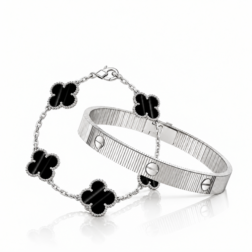[Noble Aura jewelry] Clover 5-Motif & LOVE Unlimited Bracelet Set