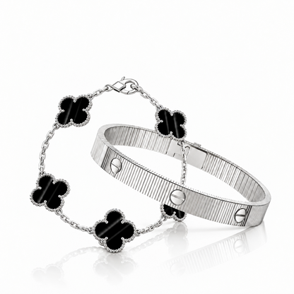 [Noble Aura jewelry] Clover 5-Motif & LOVE Unlimited Bracelet Set