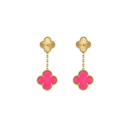 [Noble Aura jewelry]Clover Pink Enamel Necklace & Earring Jewelry Set
