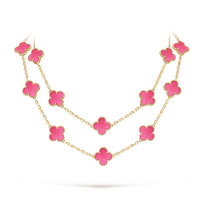 [Noble Aura jewelry]Clover Pink Enamel Necklace & Earring Jewelry Set