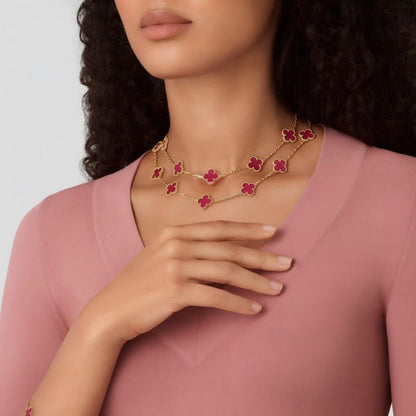 [Noble Aura jewelry]Clover Pink Enamel Necklace & Earring Jewelry Set