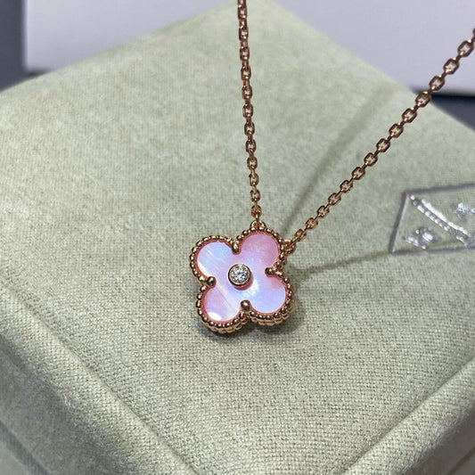 [Noble Aura jewelry]CLOVER 15MM DIAMOND PINK MOP NECKLACE