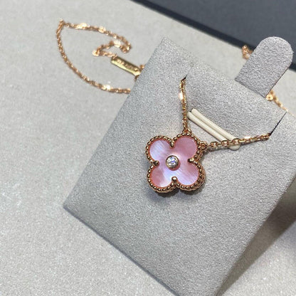 [Noble Aura jewelry]CLOVER 15MM DIAMOND PINK MOP NECKLACE