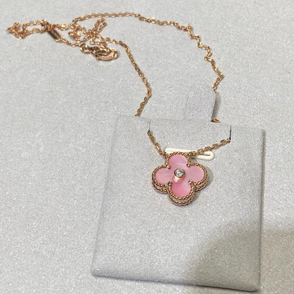 [Noble Aura jewelry]CLOVER 15MM DIAMOND PINK MOP NECKLACE