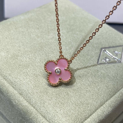 [Noble Aura jewelry]CLOVER 15MM DIAMOND PINK MOP NECKLACE