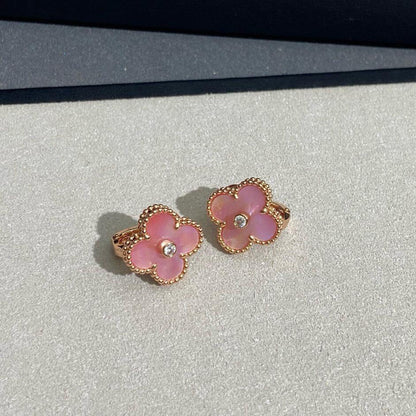 [Noble Aura jewelry]CLOVER MEDIUM 1 DIAMOND PINK EARRINGS