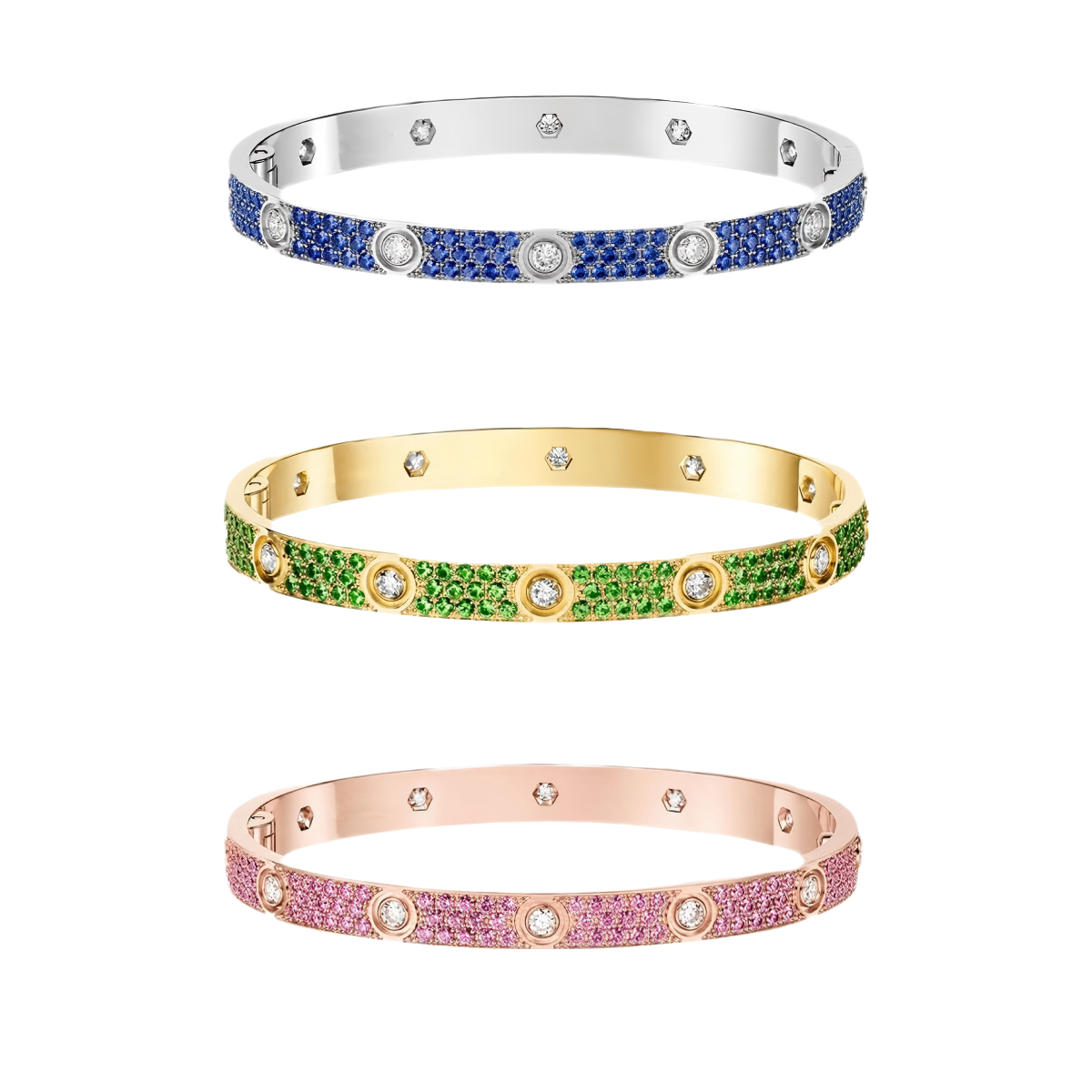 [Noble Aura jewelry]2026 PAVE GEMSTONE LOVE BRACELET 6.1MM 10 DIAMONDS