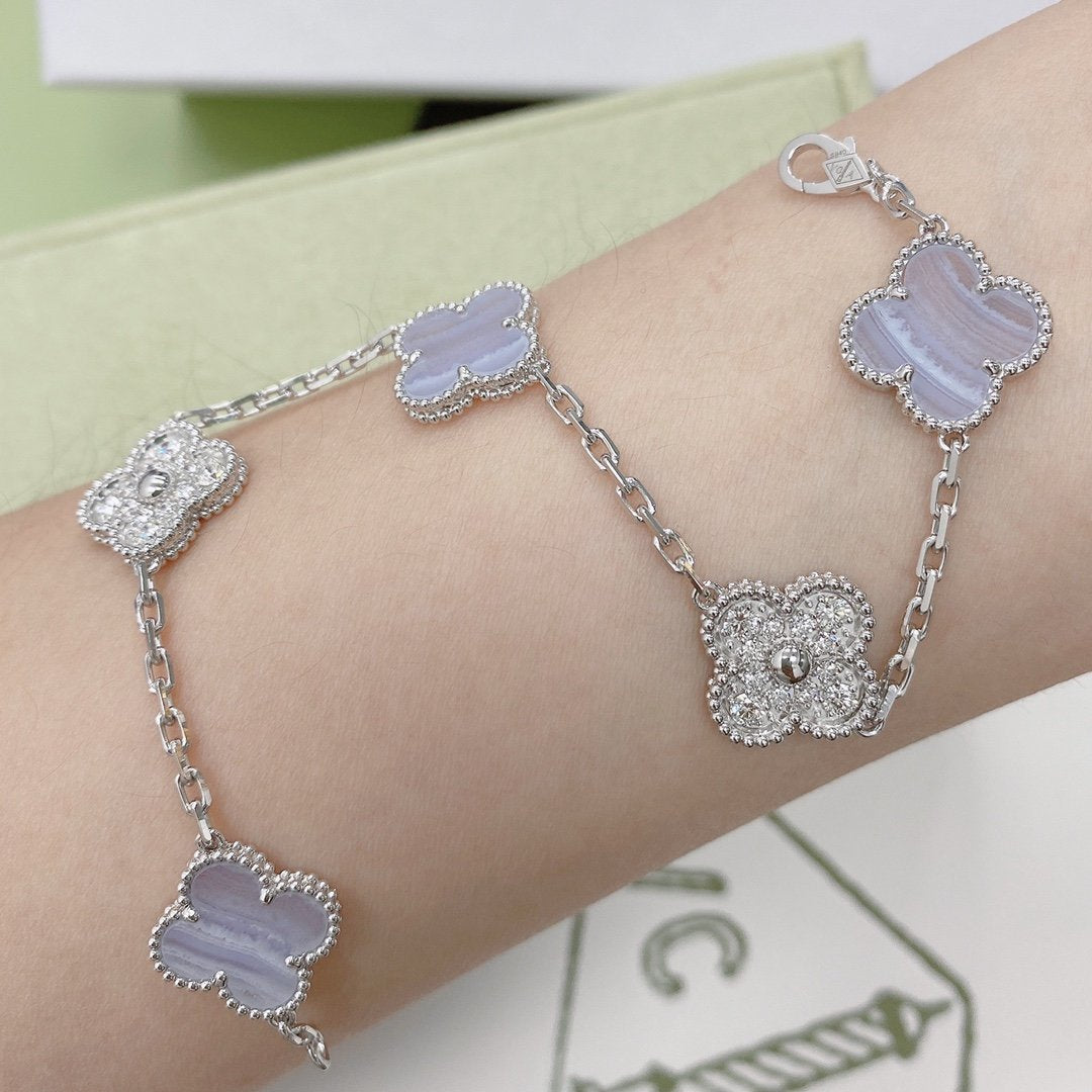 [Noble Aura jewelry]CLOVER  5 MOTIF DIAMOND PURPLE CHALCEDONY BRACELET SILVER