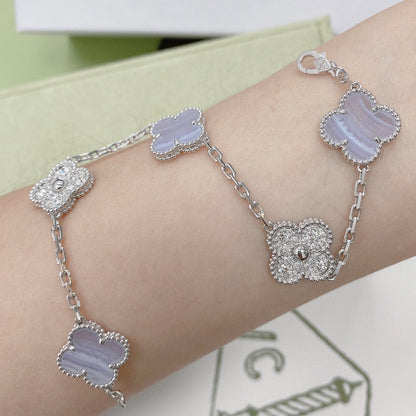 [Noble Aura jewelry]CLOVER  5 MOTIF DIAMOND PURPLE CHALCEDONY BRACELET SILVER