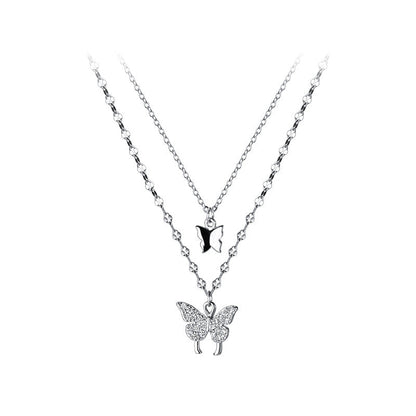 s925 Double Butterfly Pendant Stacked Necklace
