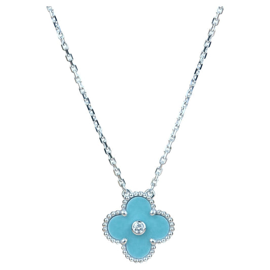 [Noble Aura jewelry]CLOVER 15MM DIAMOND SVRES PORCELAIN  NECKLACE SILVER