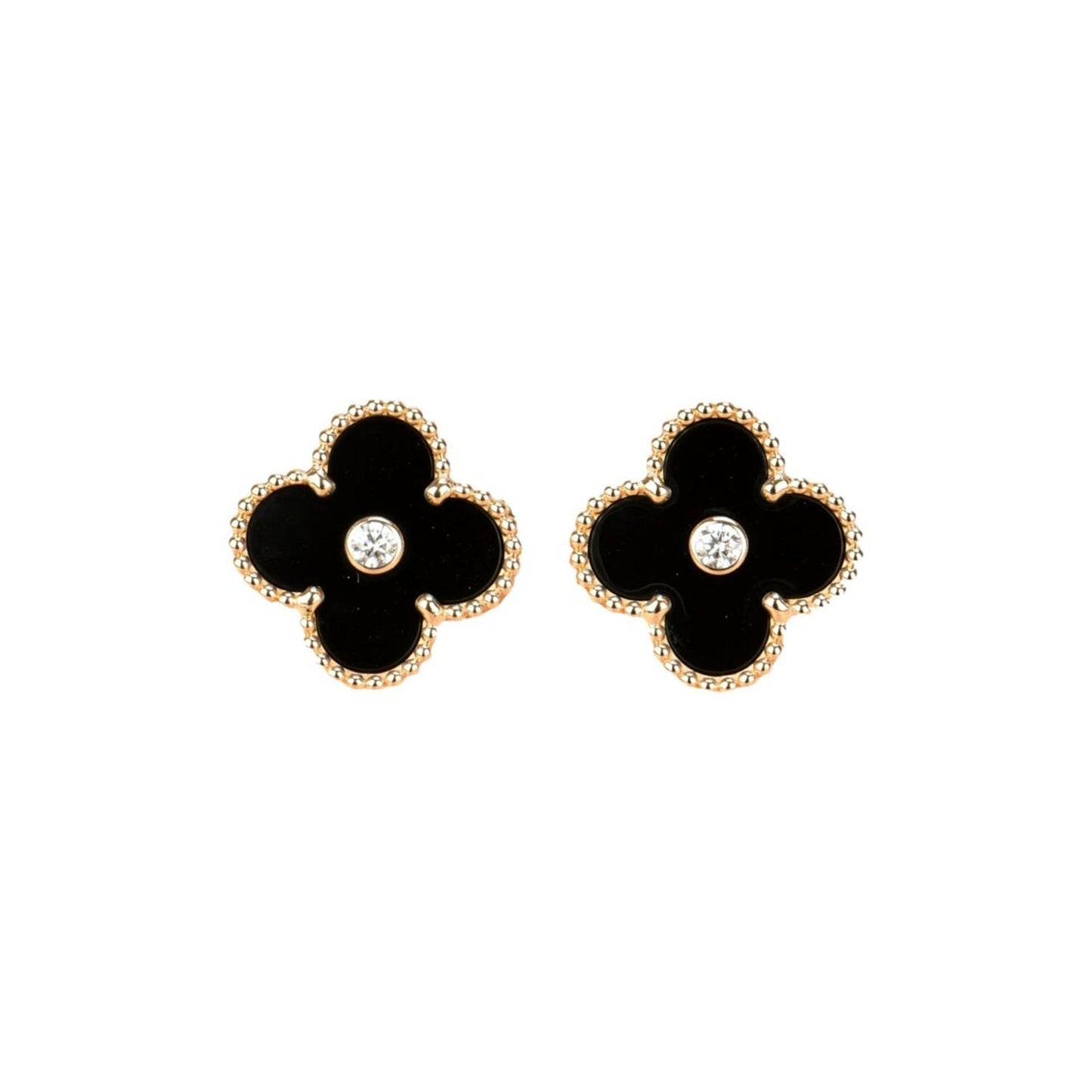 [Noble Aura jewelry]CLOVER MEDIUM 1 MOTIFS ONYX DIAMOND EARRINGS