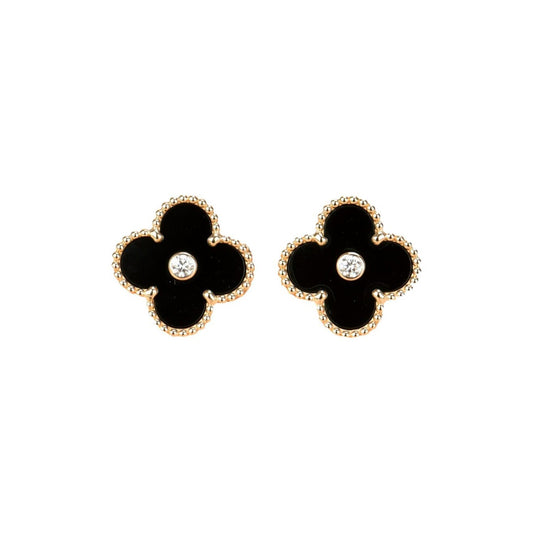 [Noble Aura jewelry]CLOVER MEDIUM 1 MOTIFS ONYX DIAMOND EARRINGS