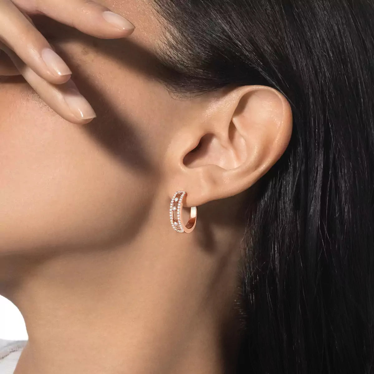 [Noble Aura jewelry]Diamond Pave_ Hoop Earrings Move