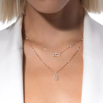 [Noble Aura jewelry]2 Rows Rose Gold Diamond Pave_ Necklace Move Uno