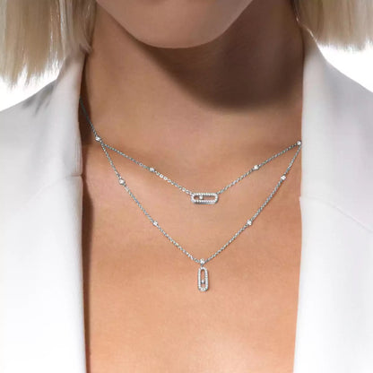 [Noble Aura jewelry]2 Rows Rose Gold Diamond Pave_ Necklace Move Uno