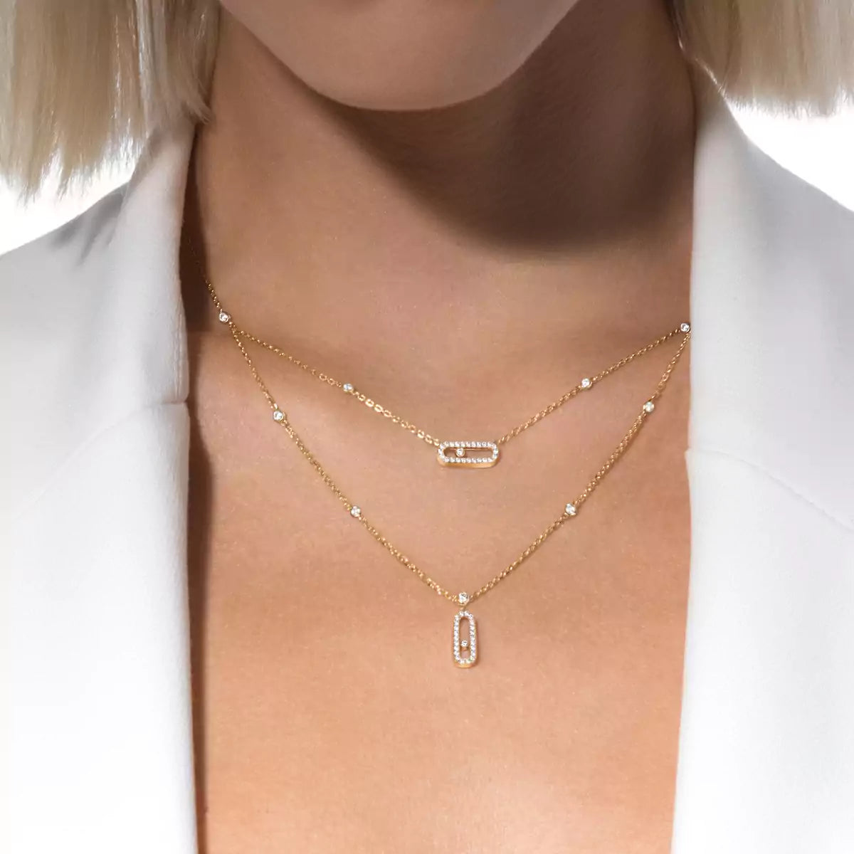 [Noble Aura jewelry]2 Rows Rose Gold Diamond Pave_ Necklace Move Uno